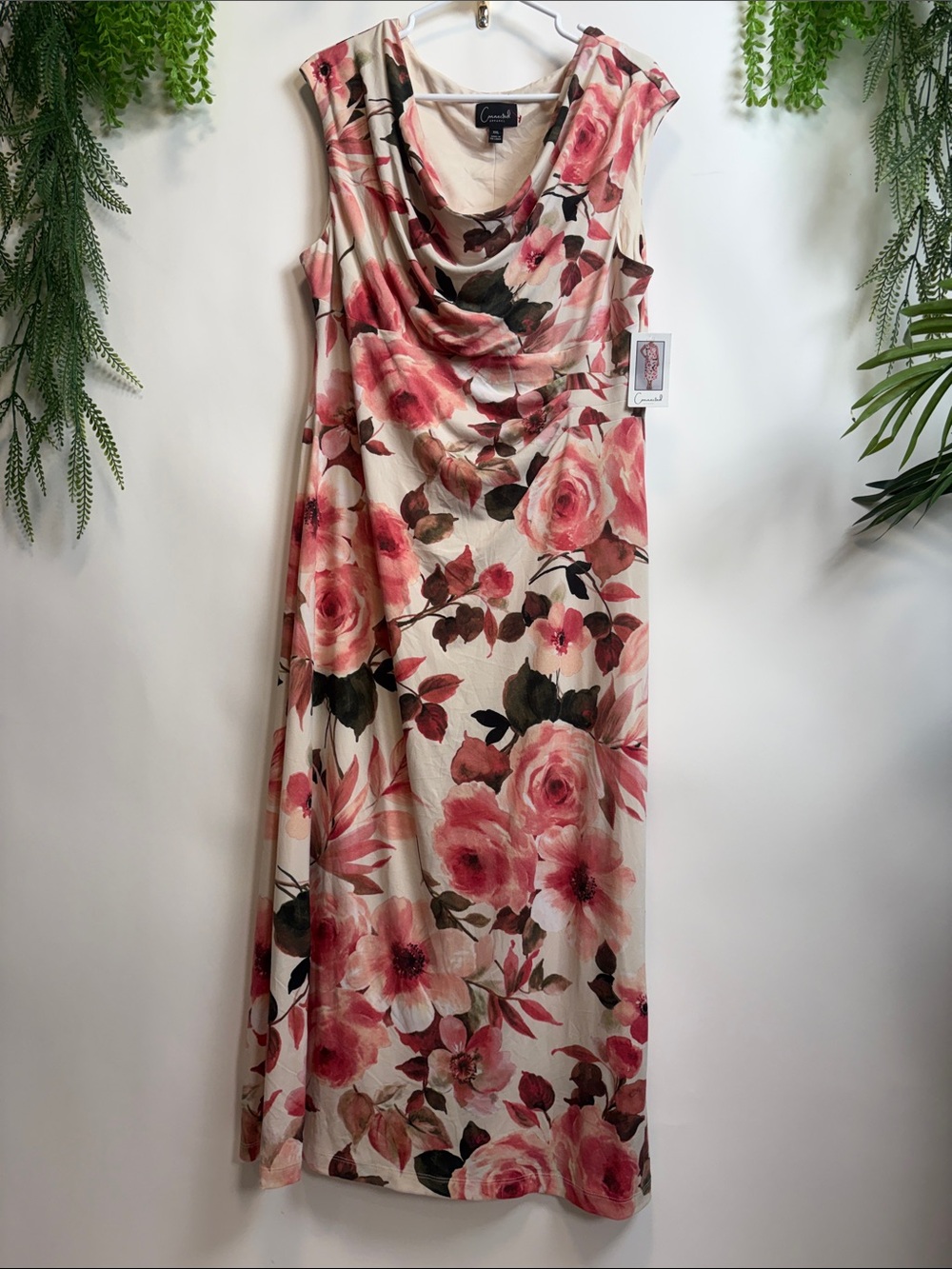 connected apparel Cream Maxi Dress with Pink Floral Print